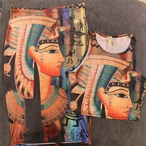 Pharaoh Egyptian Egypt Print Queen Midi Crop Top AND Pencil Skirt SET L